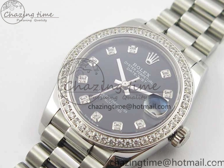 MiroTime 0405 Datejust 31mm 278275 SS Crystal Bezel BP Maker Best Edition Black Dial Crystal on SS President Bracelet Popular 3097